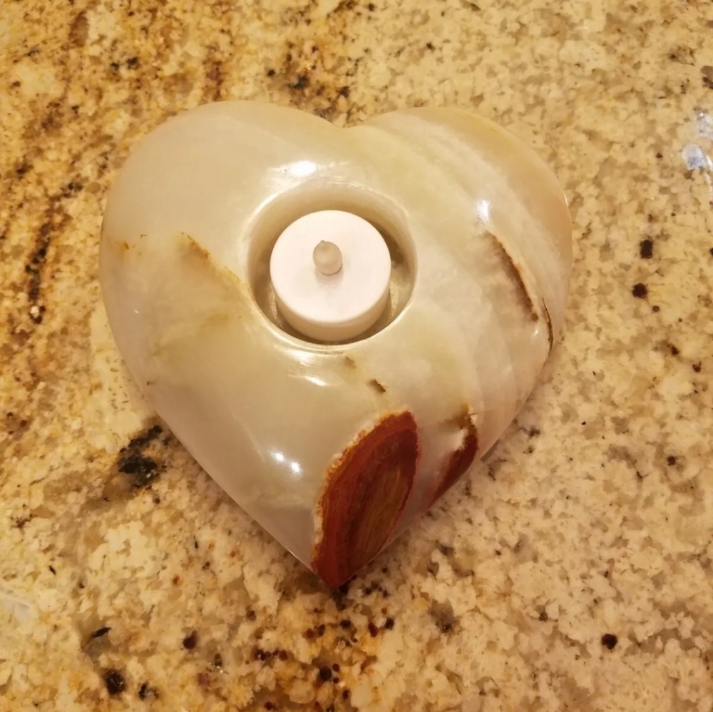 Onyx Carved Heart Shaped Tea Light Candle Holder